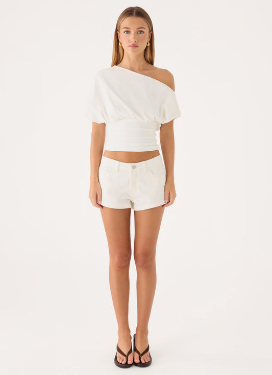 Karter Denim Low Rise Short - White